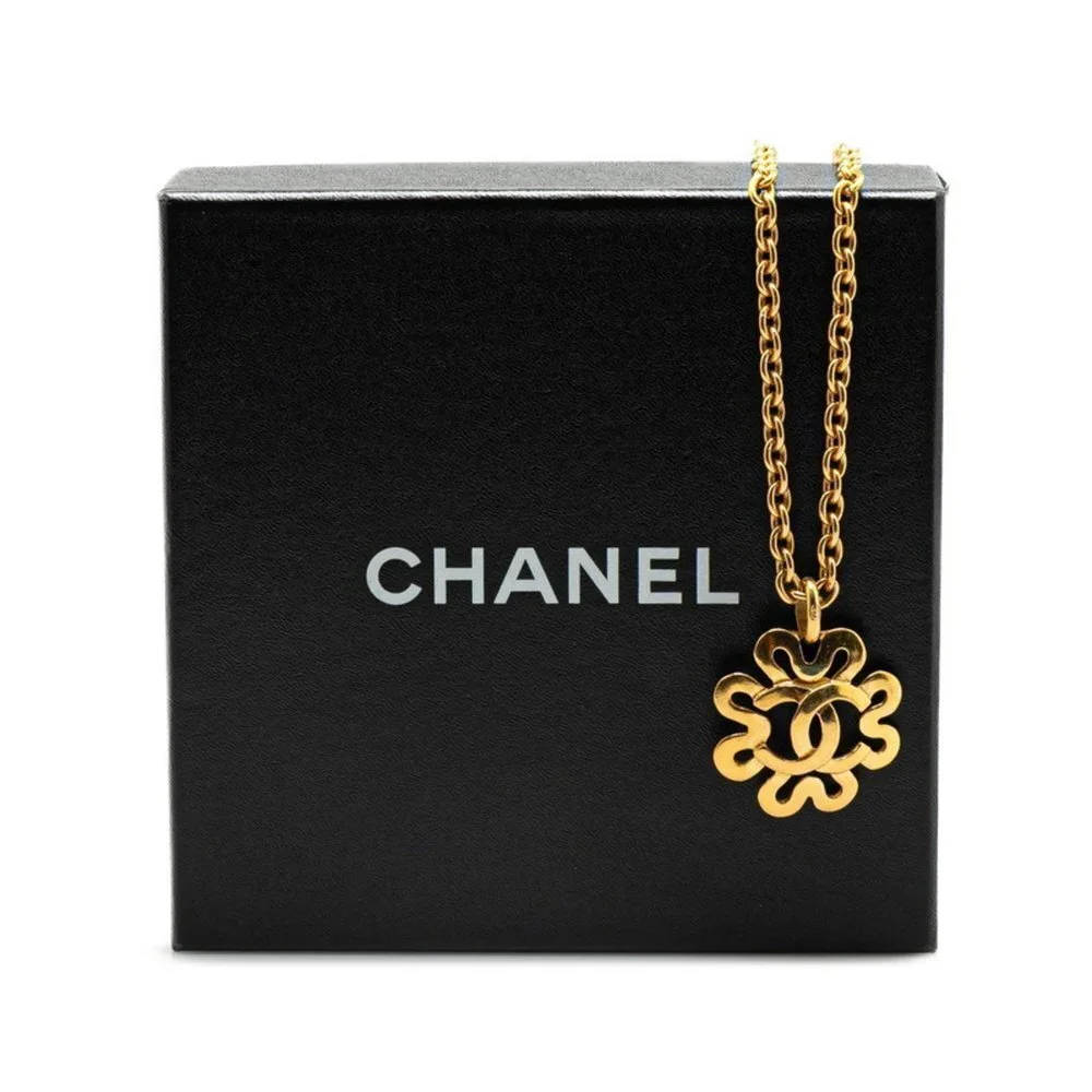 CHANEL Authentic Gold Logo Necklace